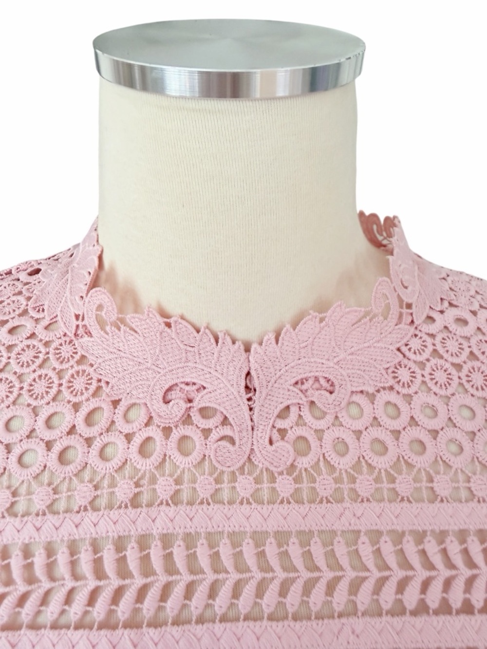 Ted Baker Soft Pink Lace-Yoke Bell-Sleeve Shift Dress Sz 6 (TB 2) - Picture 9 of 17